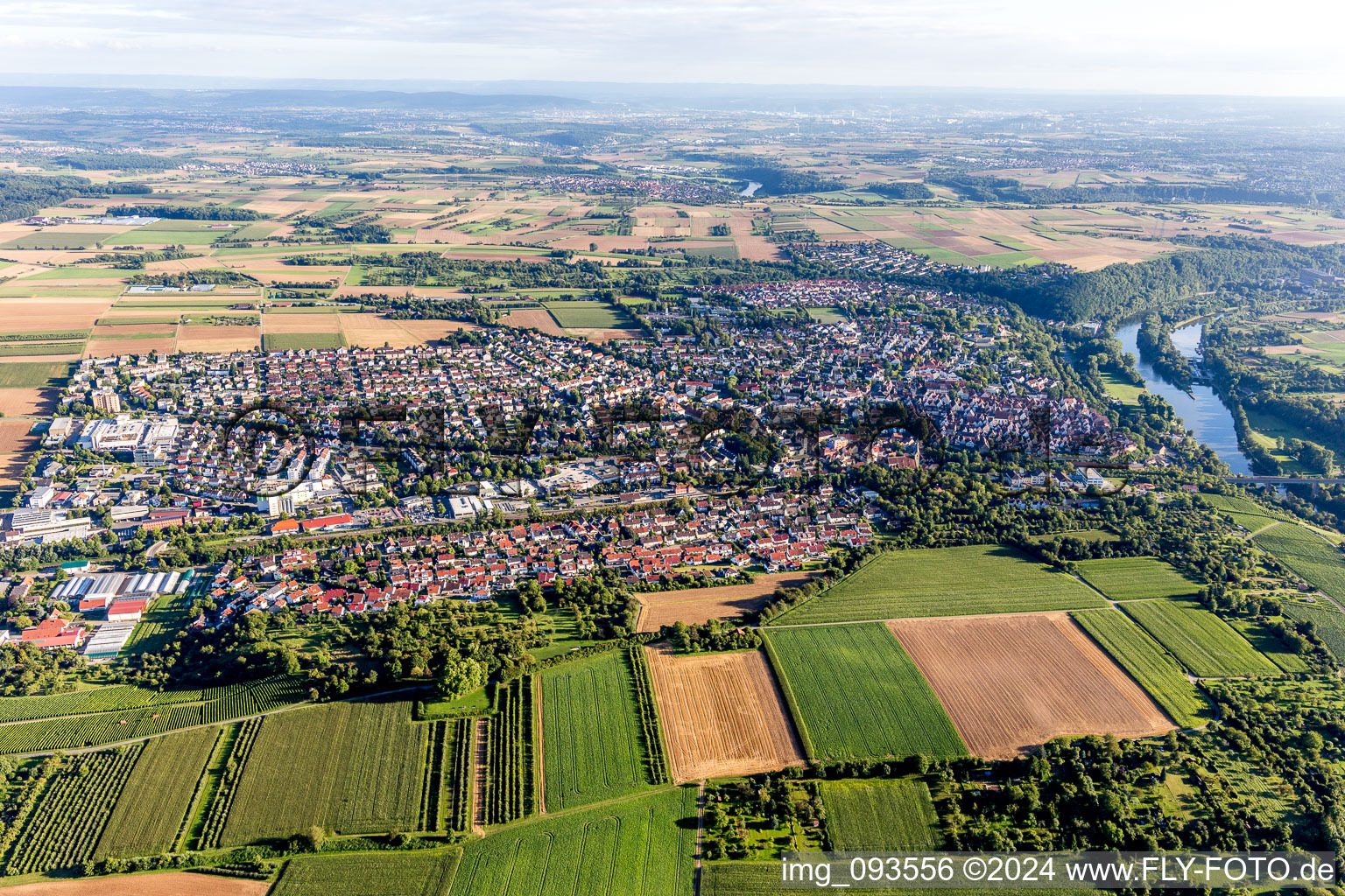 Town on the banks of the river of the river Neckar in Marbach am Neckar in the state Baden-Wurttemberg, Germany