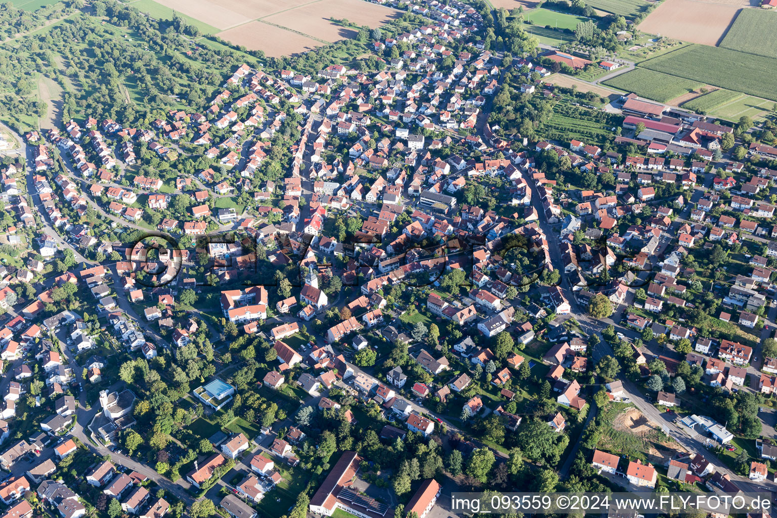 Town View of the streets and houses of the residential areas in Erdmannhausen in the state Baden-Wurttemberg