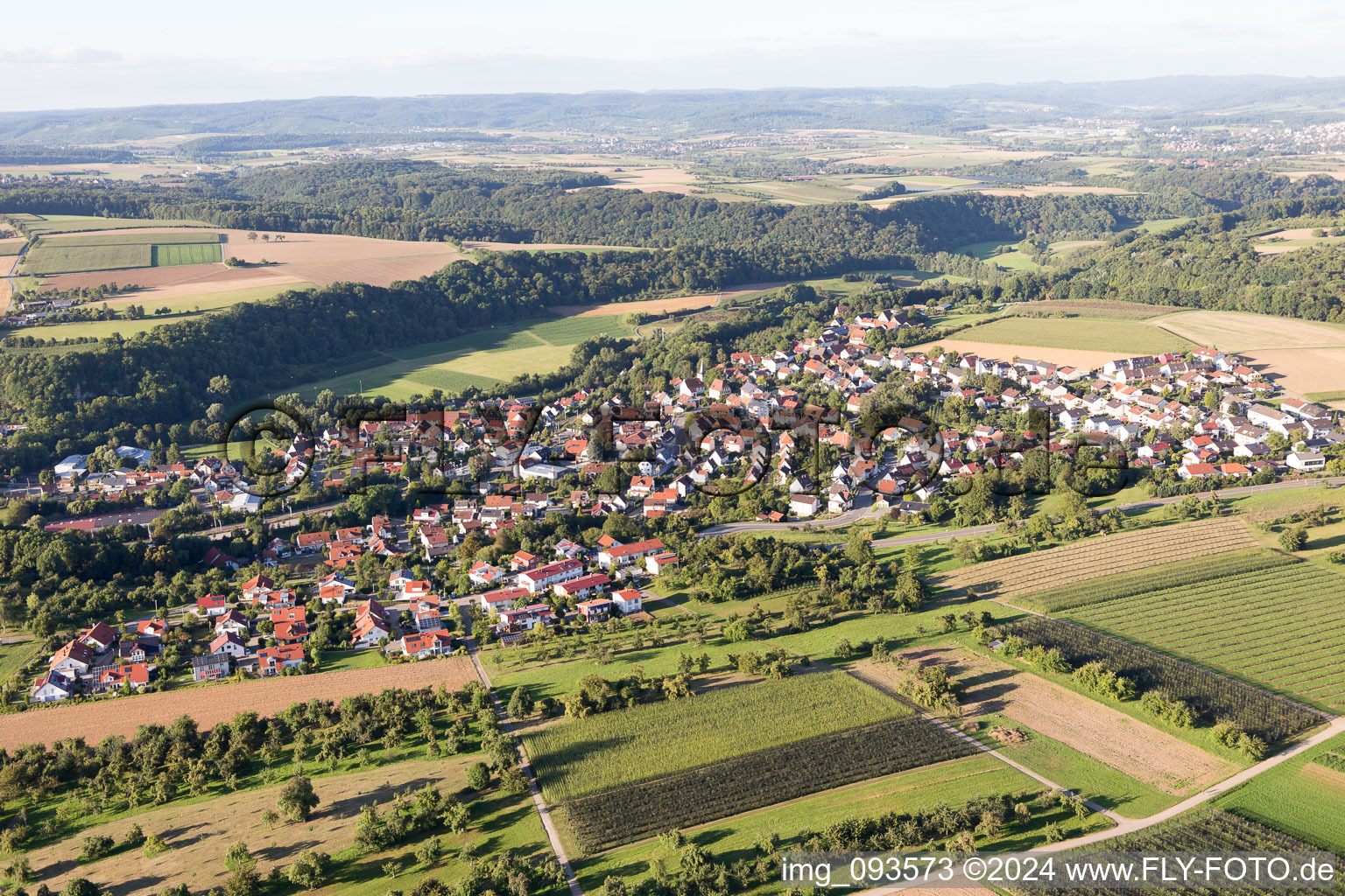 Aerial view of Burgstetten in Kirschenhardthof in the state Baden-Wuerttemberg, Germany