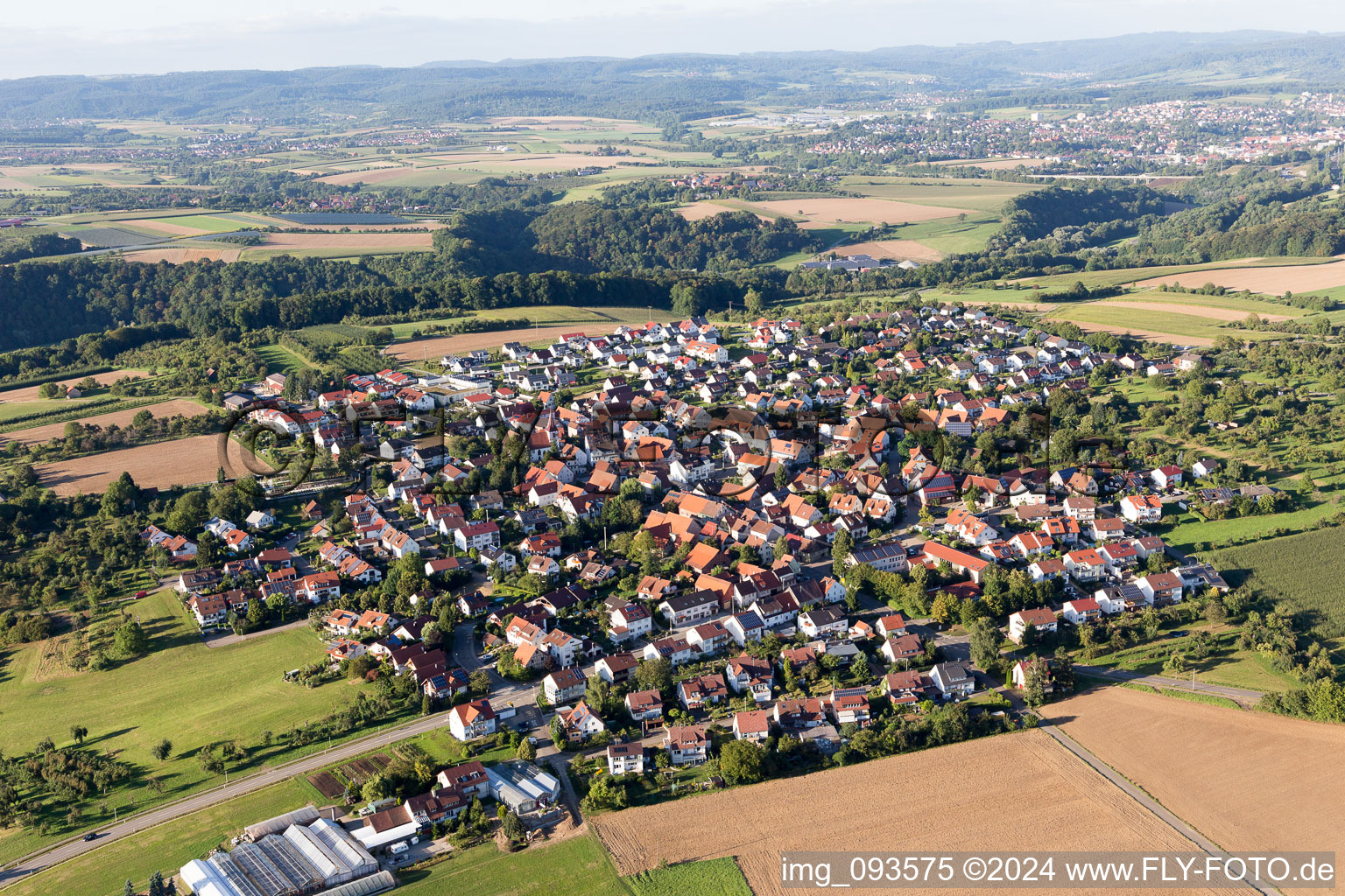 Town View of the streets and houses of the residential areas in the district Erbstetten in Burgstetten in the state Baden-Wurttemberg