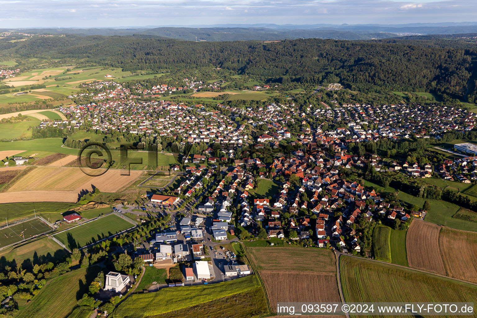 Wattenweiler from the northwest in Allmersbach im Tal in the state Baden-Wuerttemberg, Germany