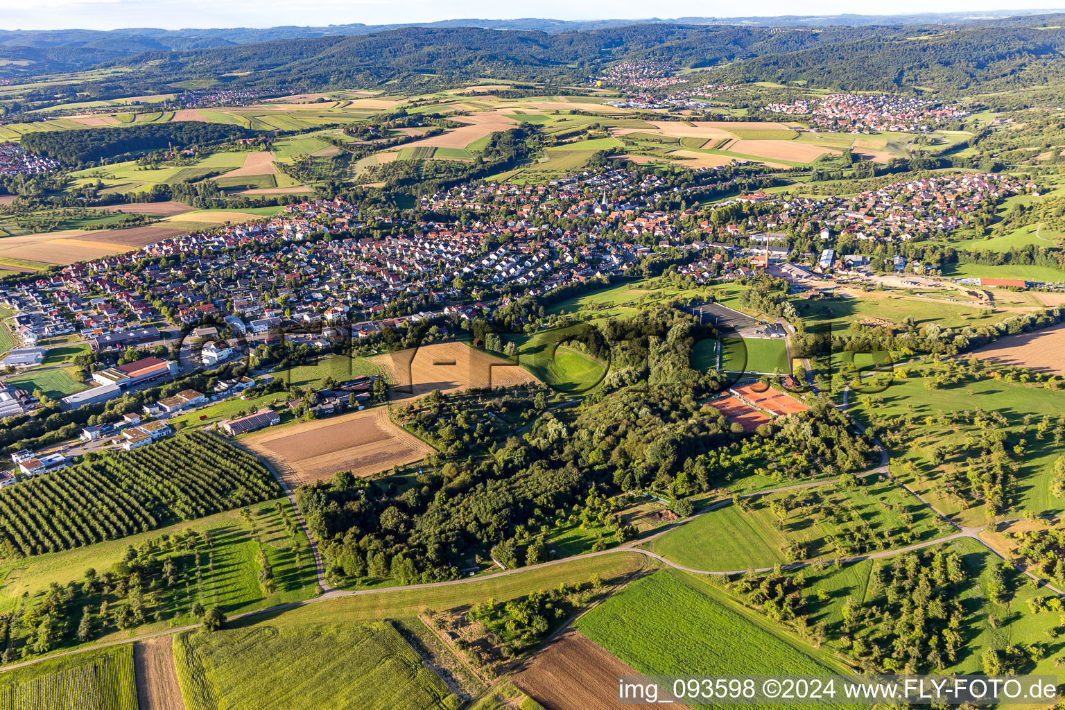 Town View of the streets and houses of the residential areas in Weissach im Tal in the state Baden-Wurttemberg, Germany