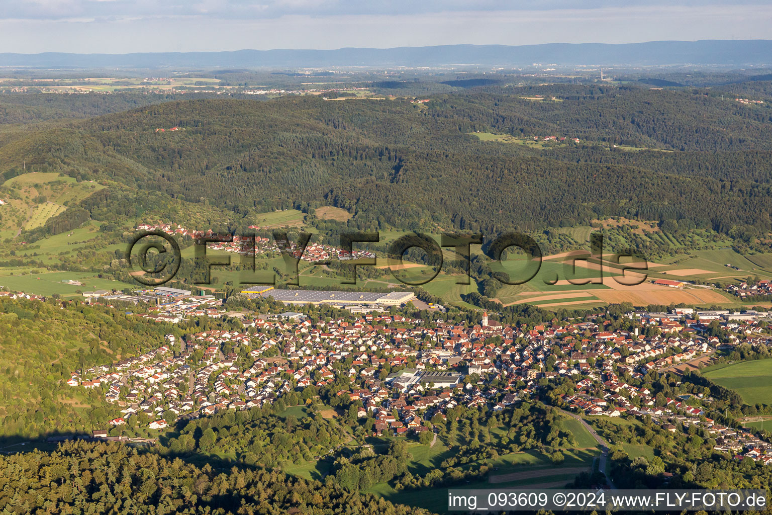 Town View of the streets and houses of the residential areas in Rudersberg in the state Baden-Wurttemberg, Germany