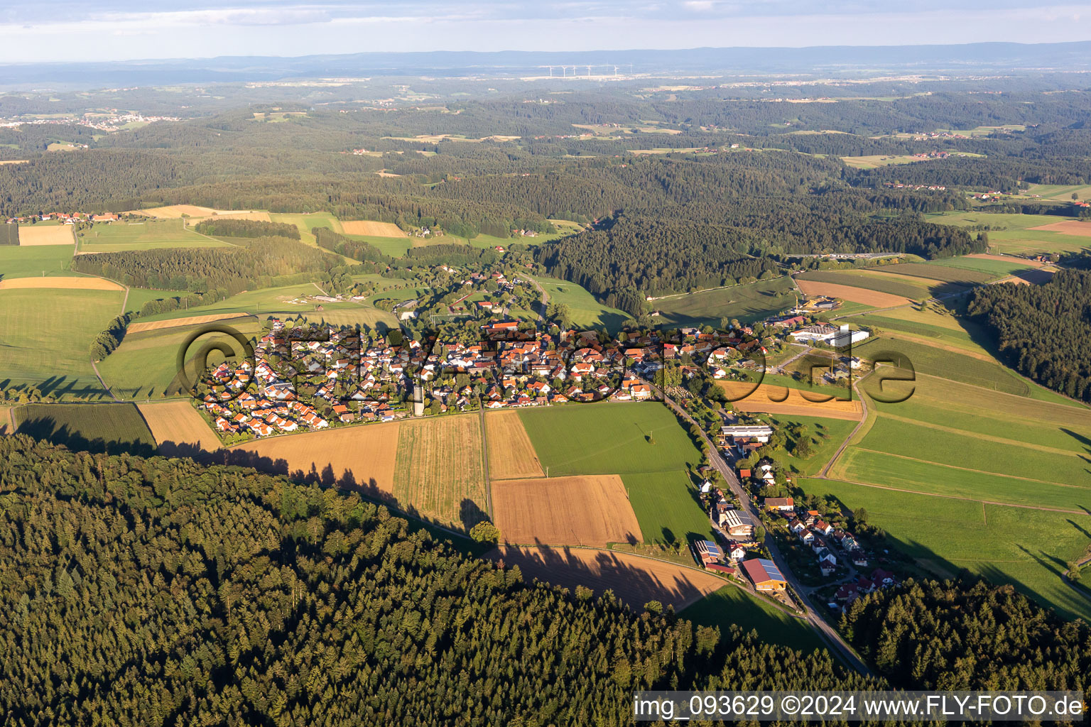 Village - view on the edge of agricultural fields and farmland in Kaisersbach in the state Baden-Wurttemberg, Germany