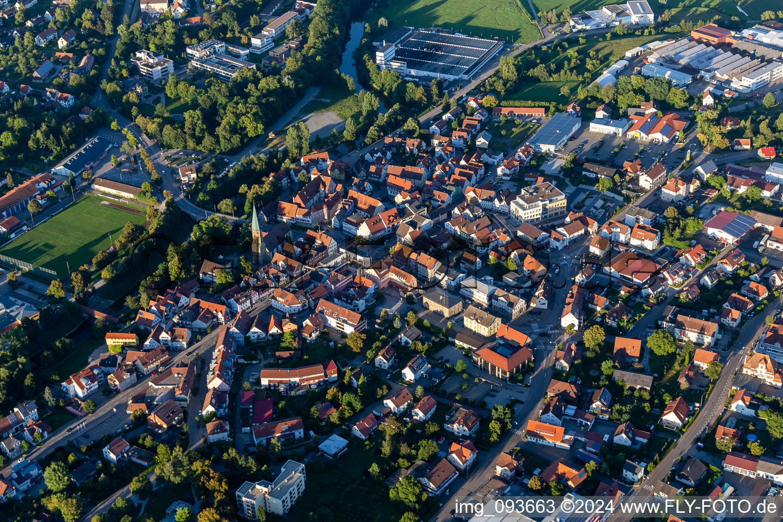 Aerial photograpy of Town View of the streets and houses of the residential areas in Gaildorf in the state Baden-Wurttemberg, Germany