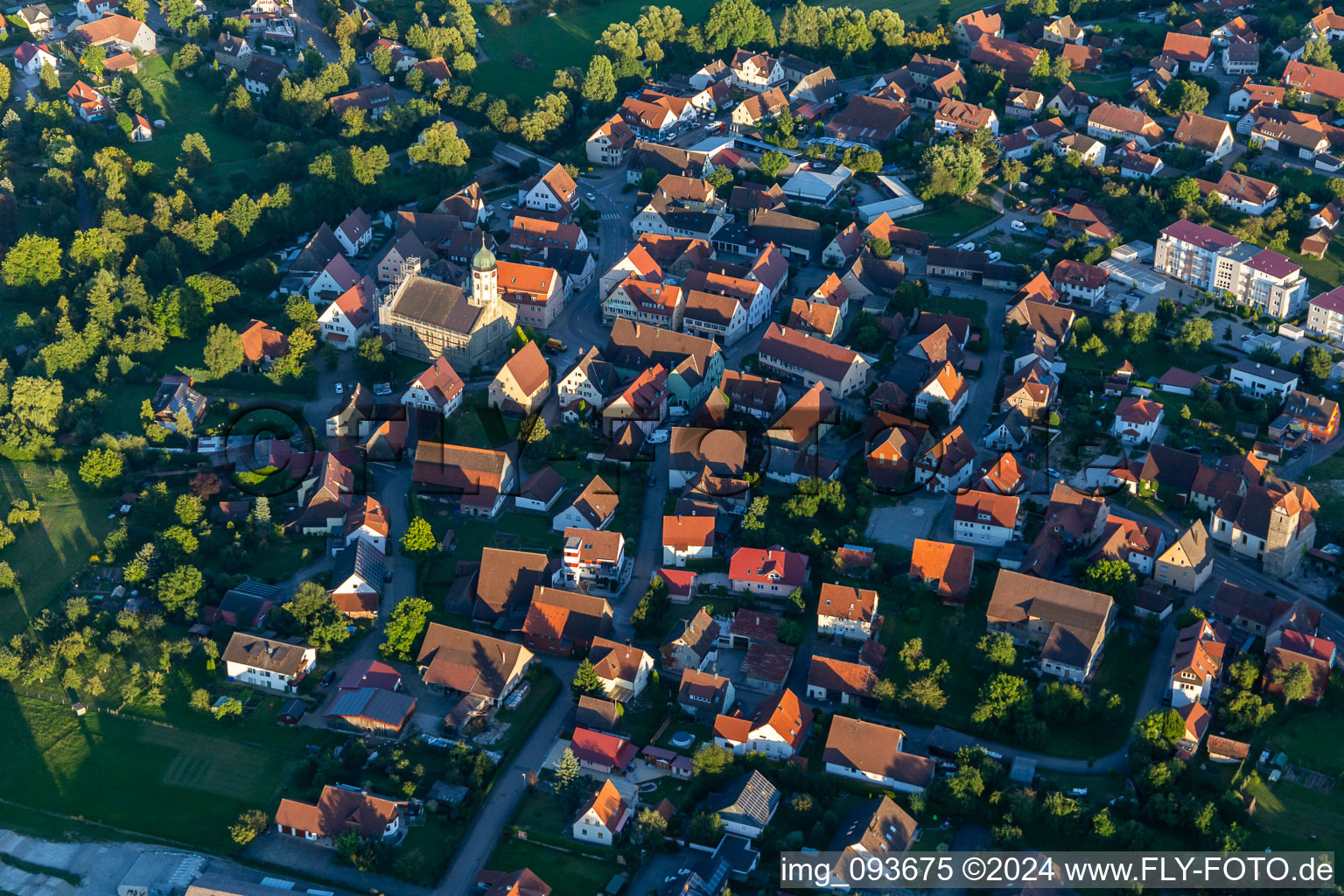 Aerial view of Bühlertann in the state Baden-Wuerttemberg, Germany