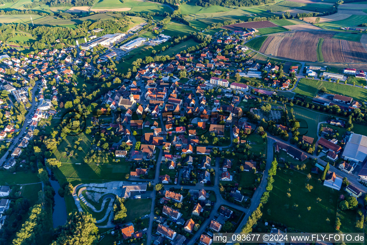 Oblique view of Bühlertann in the state Baden-Wuerttemberg, Germany