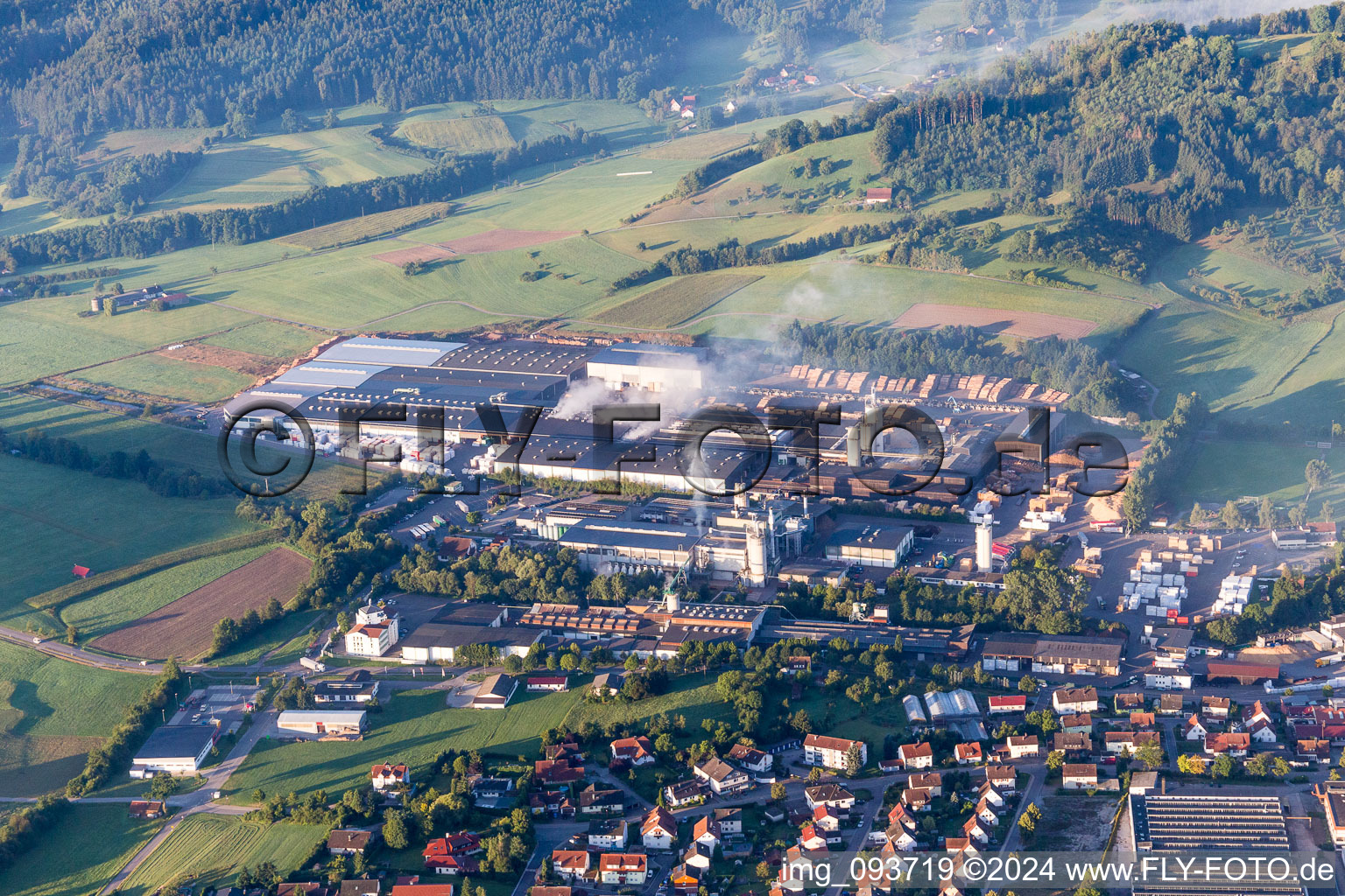 Building and production halls on the premises of Klenk Holz AG in Oberrot in the state Baden-Wurttemberg, Germany