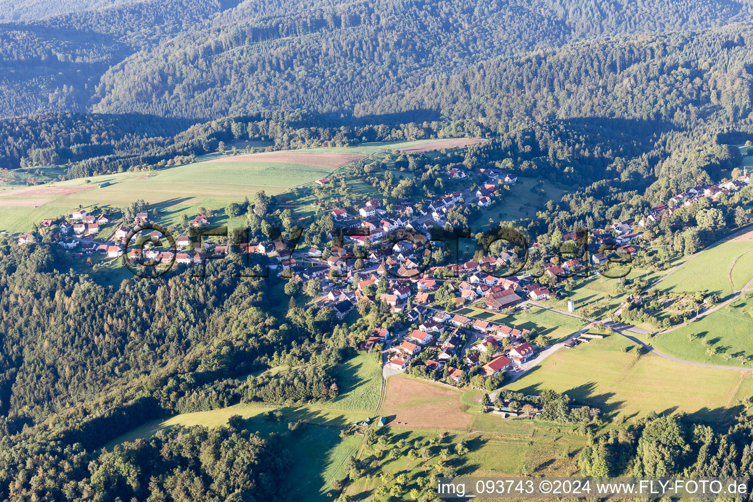 Village - view on the edge of agricultural fields and farmland in Spiegelberg in the state Baden-Wurttemberg, Germany