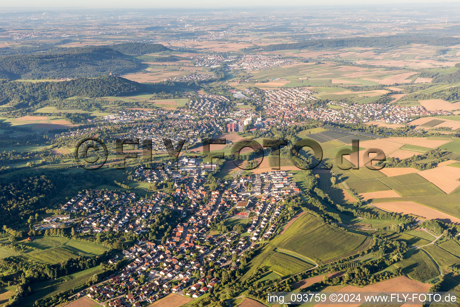 Aerial view of Town View of the streets and houses of the residential areas in Oberstenfeld in the state Baden-Wurttemberg, Germany