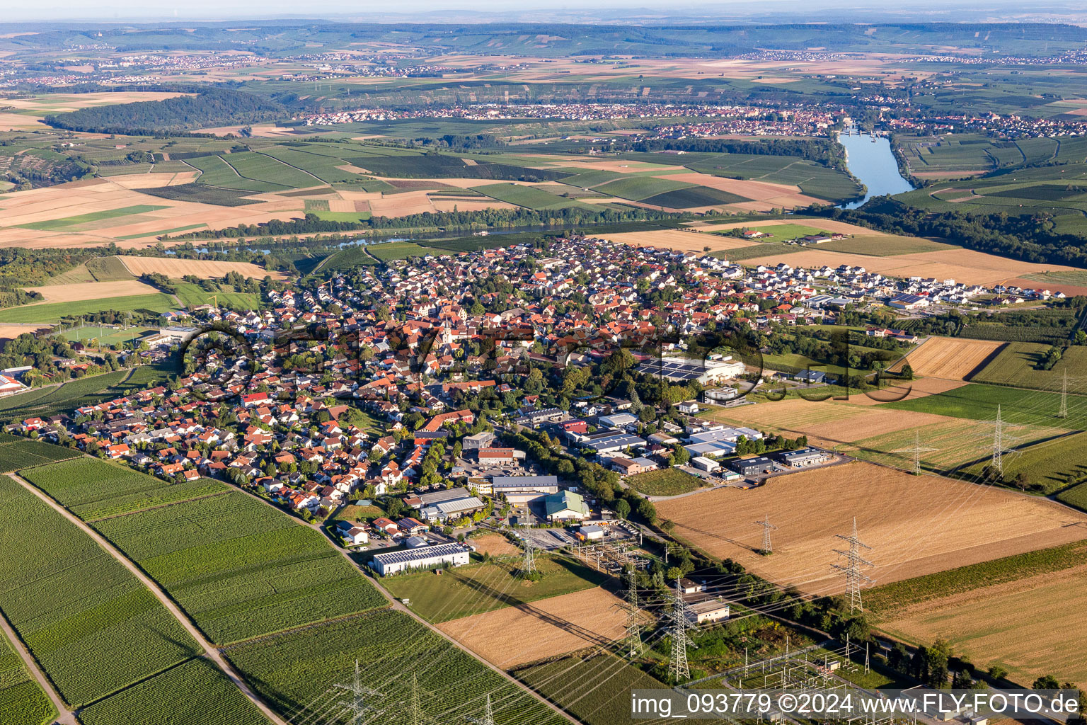 Town on the banks of the river of the river Neckar in Neckarwestheim in the state Baden-Wurttemberg, Germany