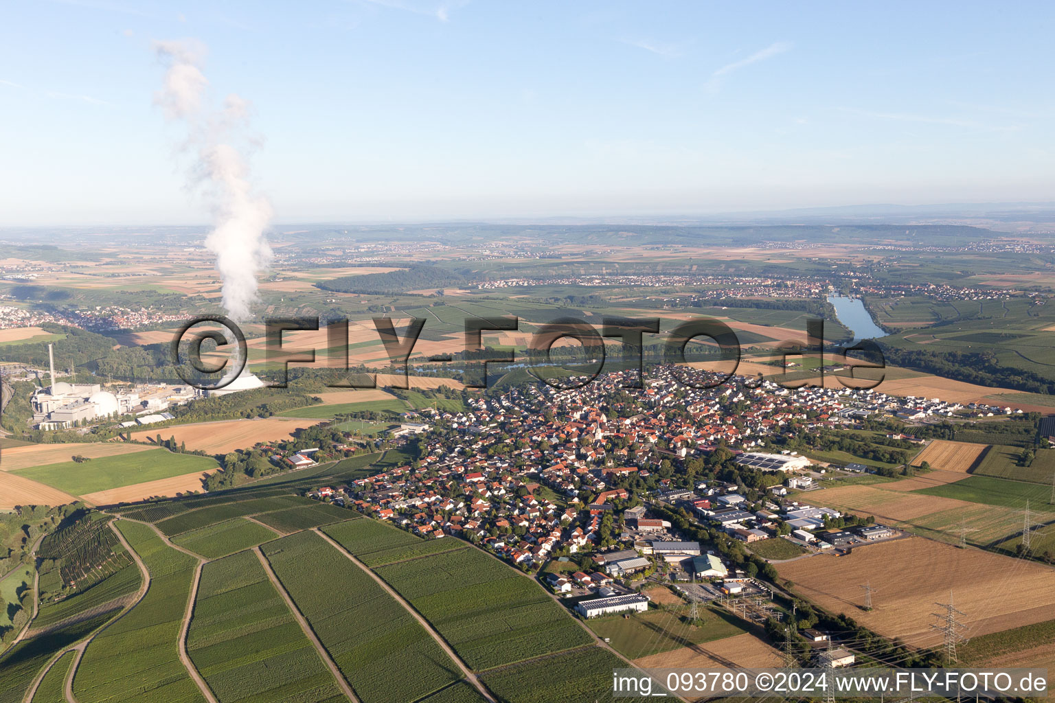 Aerial view of Nuclear power plant in Neckarwestheim in the state Baden-Wuerttemberg, Germany