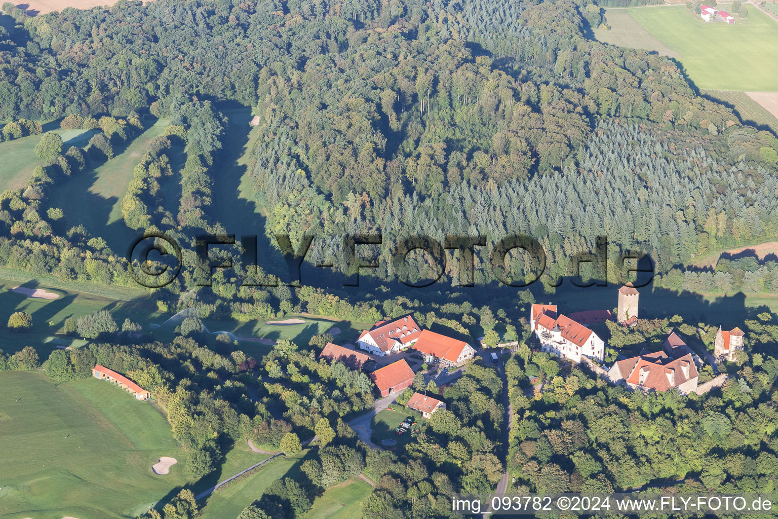 Aerial view of Golf in Neckarwestheim in the state Baden-Wuerttemberg, Germany