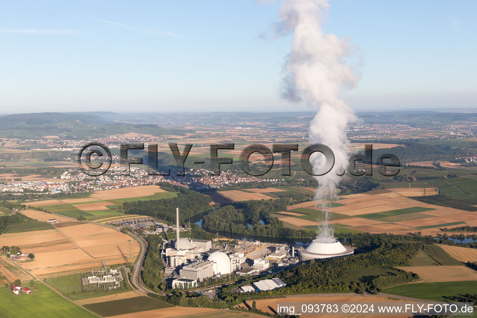 Aerial photograpy of Nuclear power plant in Neckarwestheim in the state Baden-Wuerttemberg, Germany