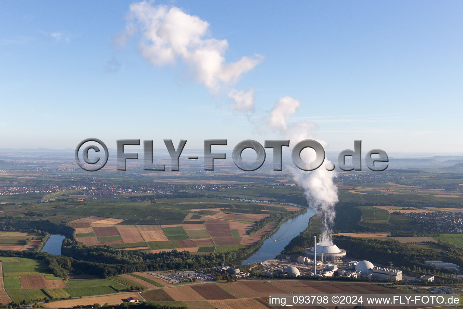 Aerial view of Nuclear power plant in Neckarwestheim in the state Baden-Wuerttemberg, Germany