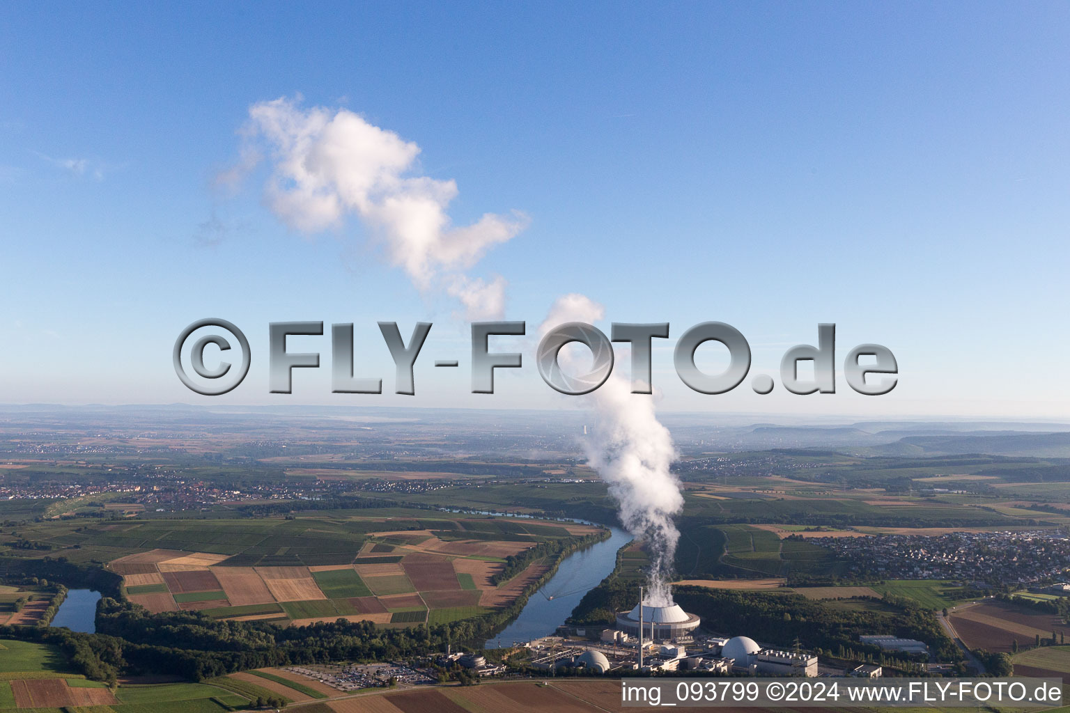 Aerial photograpy of Nuclear power plant in Neckarwestheim in the state Baden-Wuerttemberg, Germany