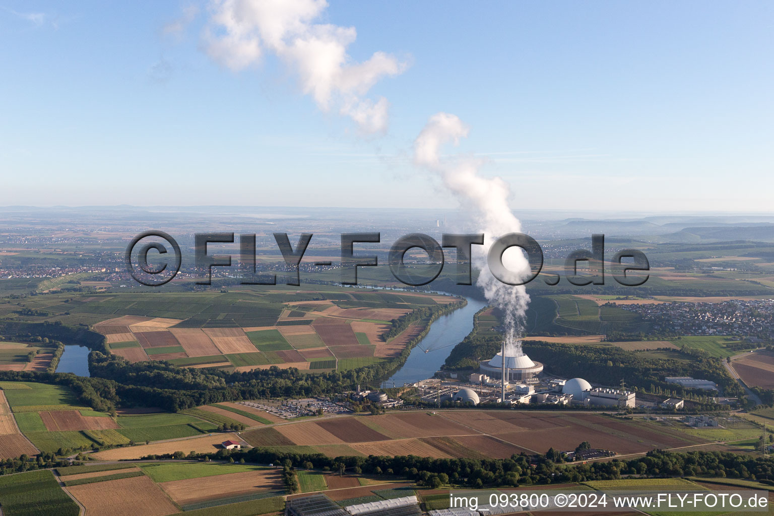 Oblique view of NPP in Neckarwestheim in the state Baden-Wuerttemberg, Germany