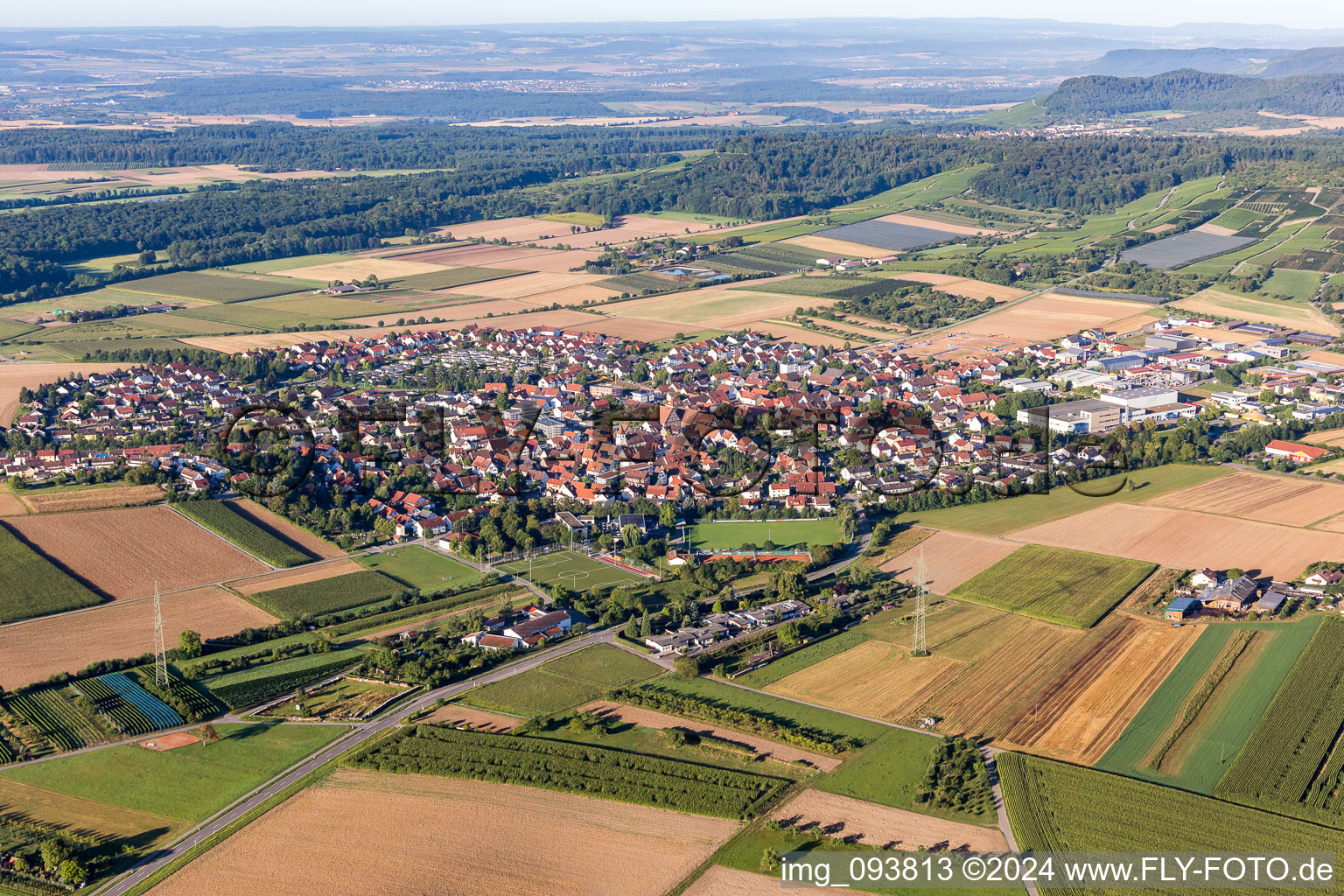 Village - view on the edge of agricultural fields and farmland in Erligheim in the state Baden-Wurttemberg