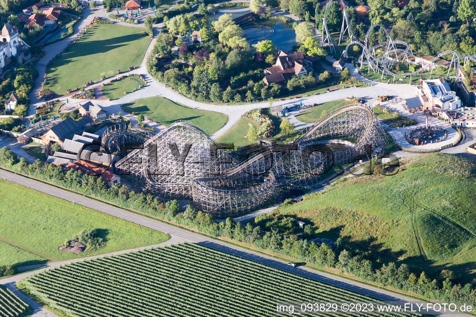 Tripsdrill adventure park in Cleebronn in the state Baden-Wuerttemberg, Germany from above