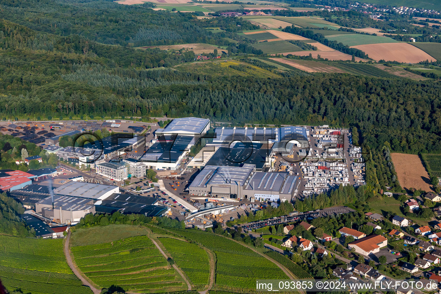 Building and production halls on the premises of Geruestbau Layher GmbH in the district Frauenzimmern in Gueglingen in the state Baden-Wurttemberg