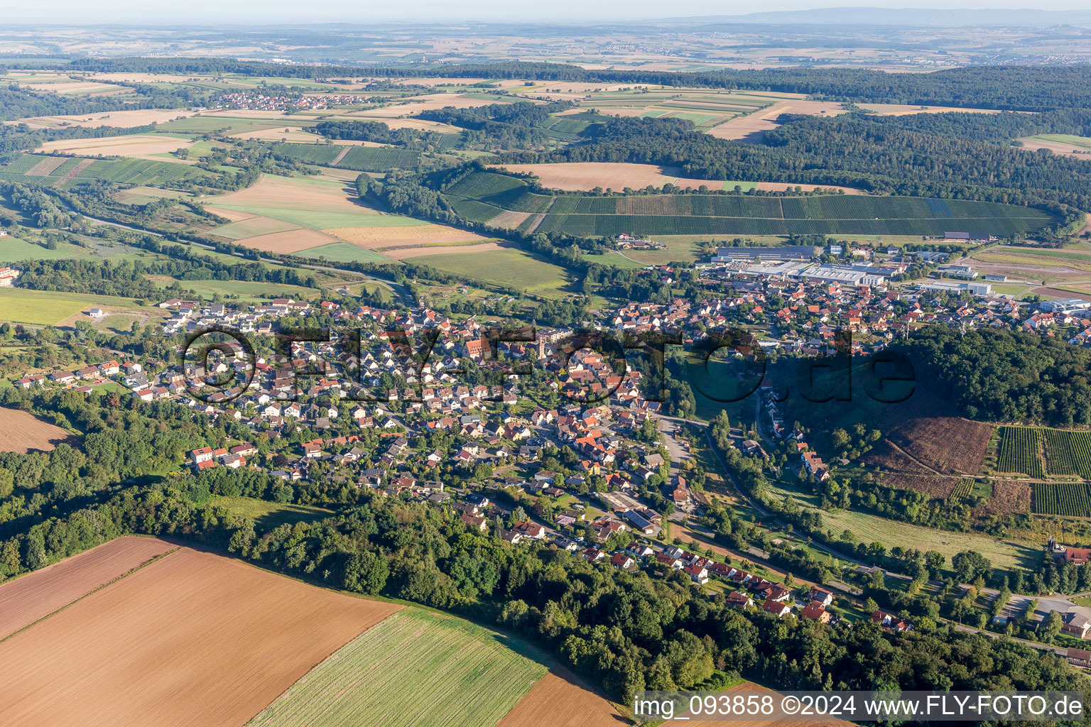 Village - view on the edge of agricultural fields and farmland in Zaberfeld in the state Baden-Wurttemberg, Germany