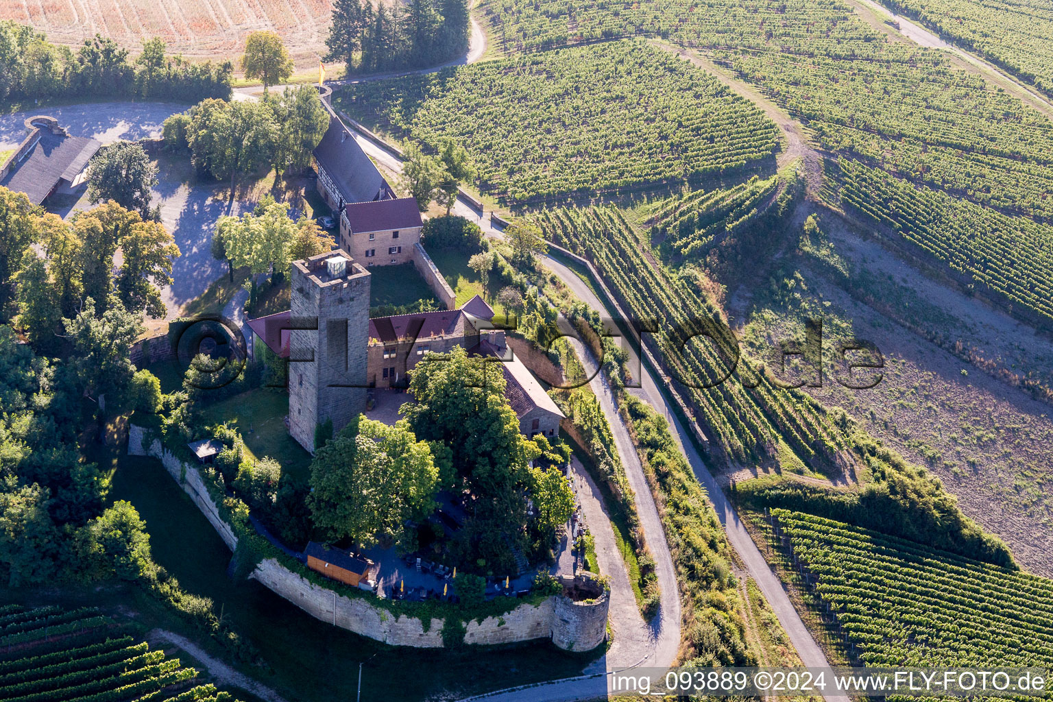 Oblique view of Castle of the fortress Ravensburg with restaurant in Sulzfeld in the state Baden-Wurttemberg, Germany