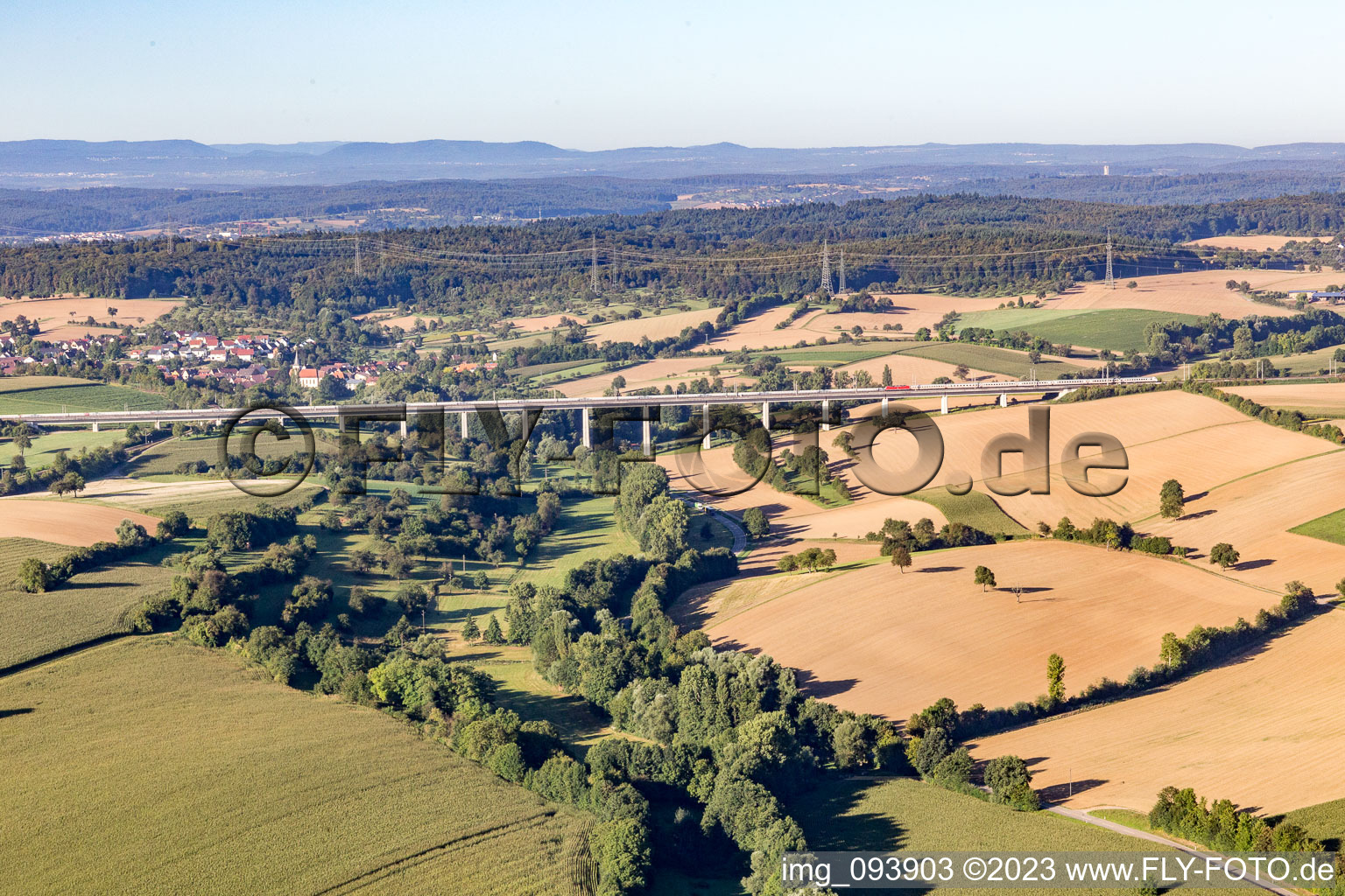 Aerial view of Valley bridge Bauerbach in the district Bauerbach in Bretten in the state Baden-Wuerttemberg, Germany