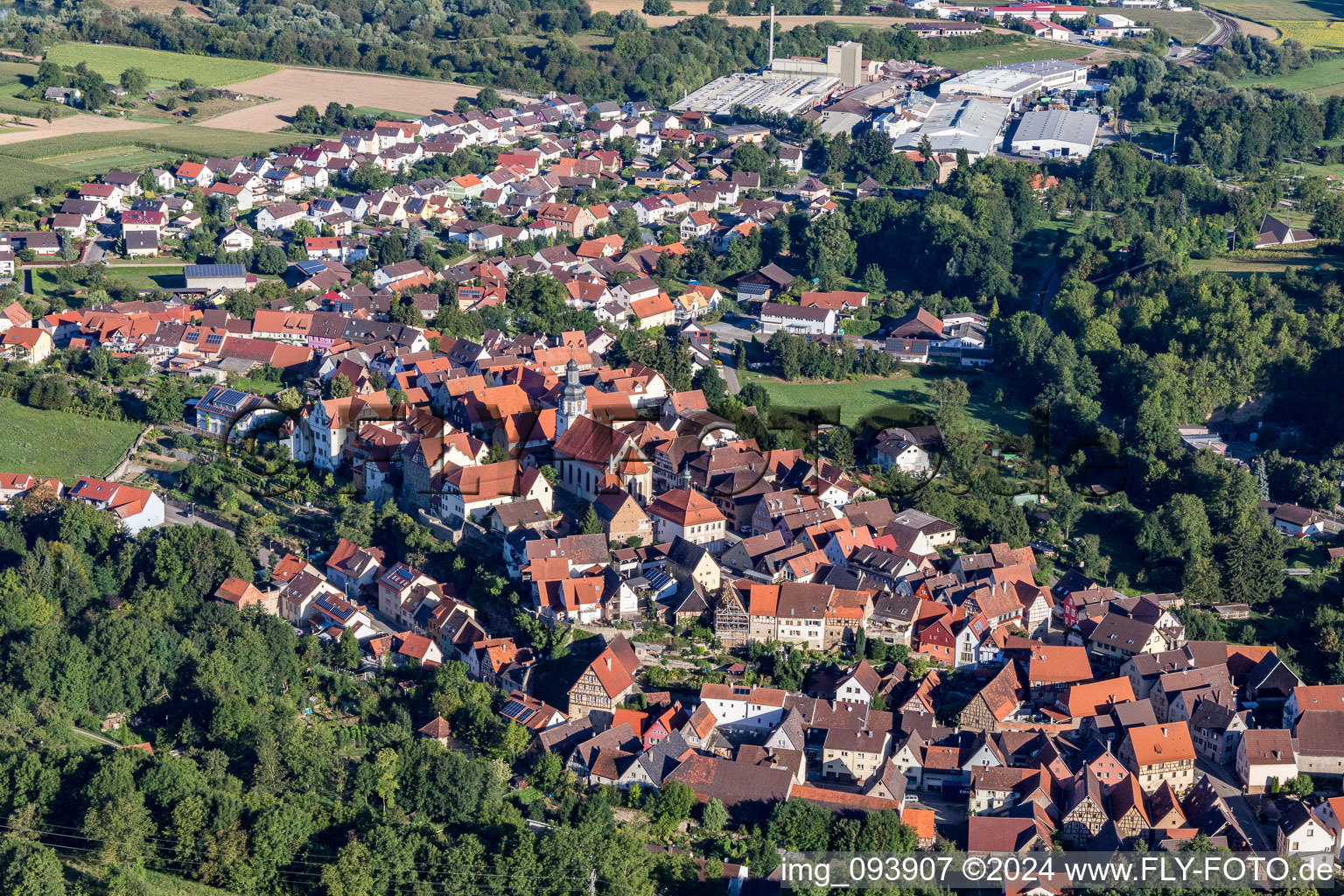 Aerial view of Village view in the district Gochsheim in Kraichtal in the state Baden-Wuerttemberg, Germany