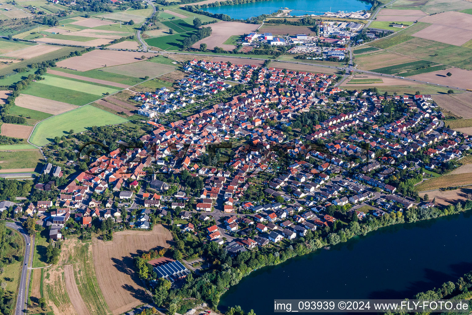 Village on the lake bank areas of Buechenau See in Buechenau in the state Baden-Wurttemberg, Germany