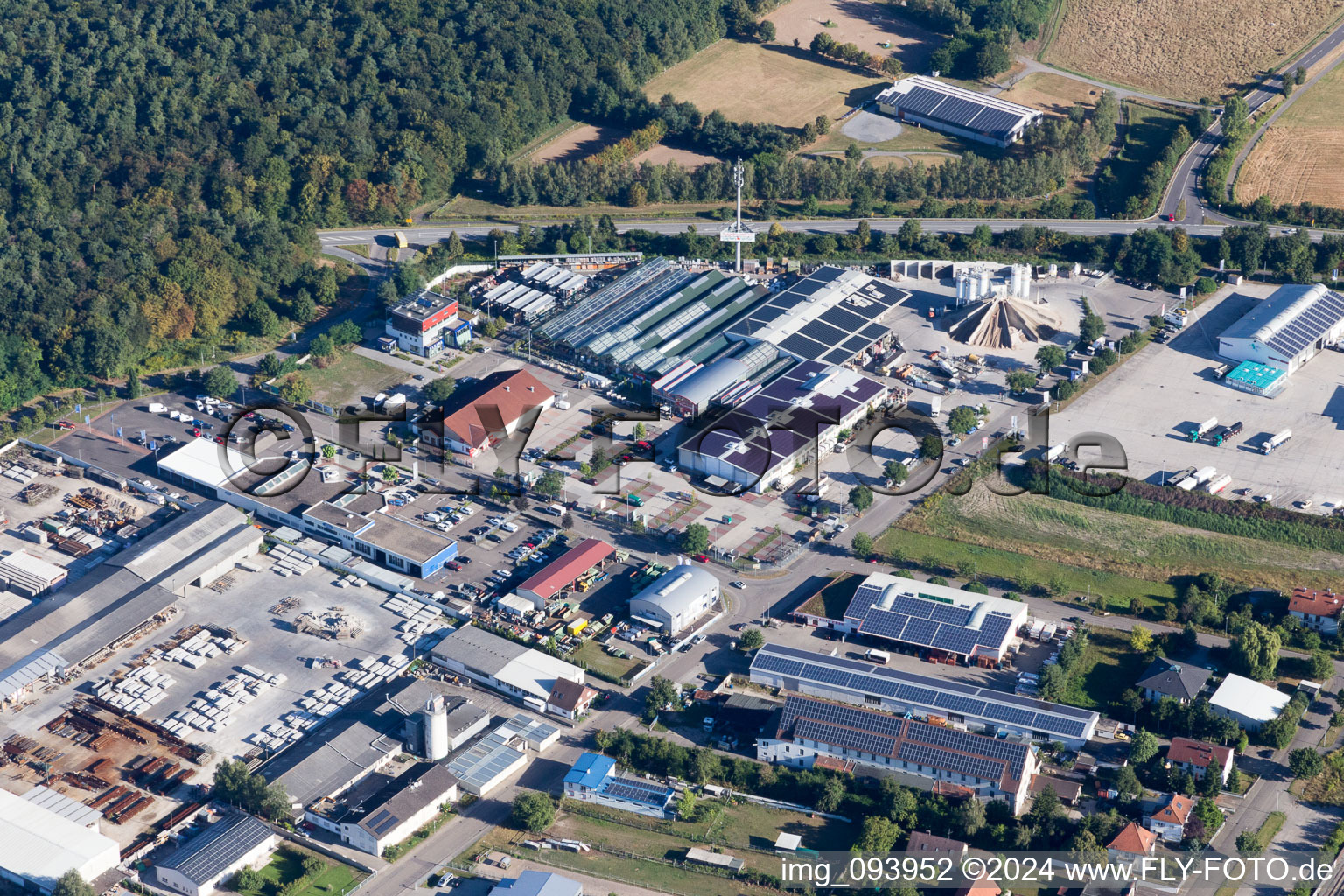 Industrial estate and company settlement in the district Friedrichstal in Stutensee in the state Baden-Wurttemberg, Germany