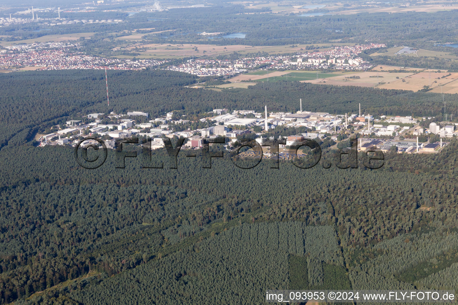 Oblique view of KIT North in the district Leopoldshafen in Eggenstein-Leopoldshafen in the state Baden-Wuerttemberg, Germany