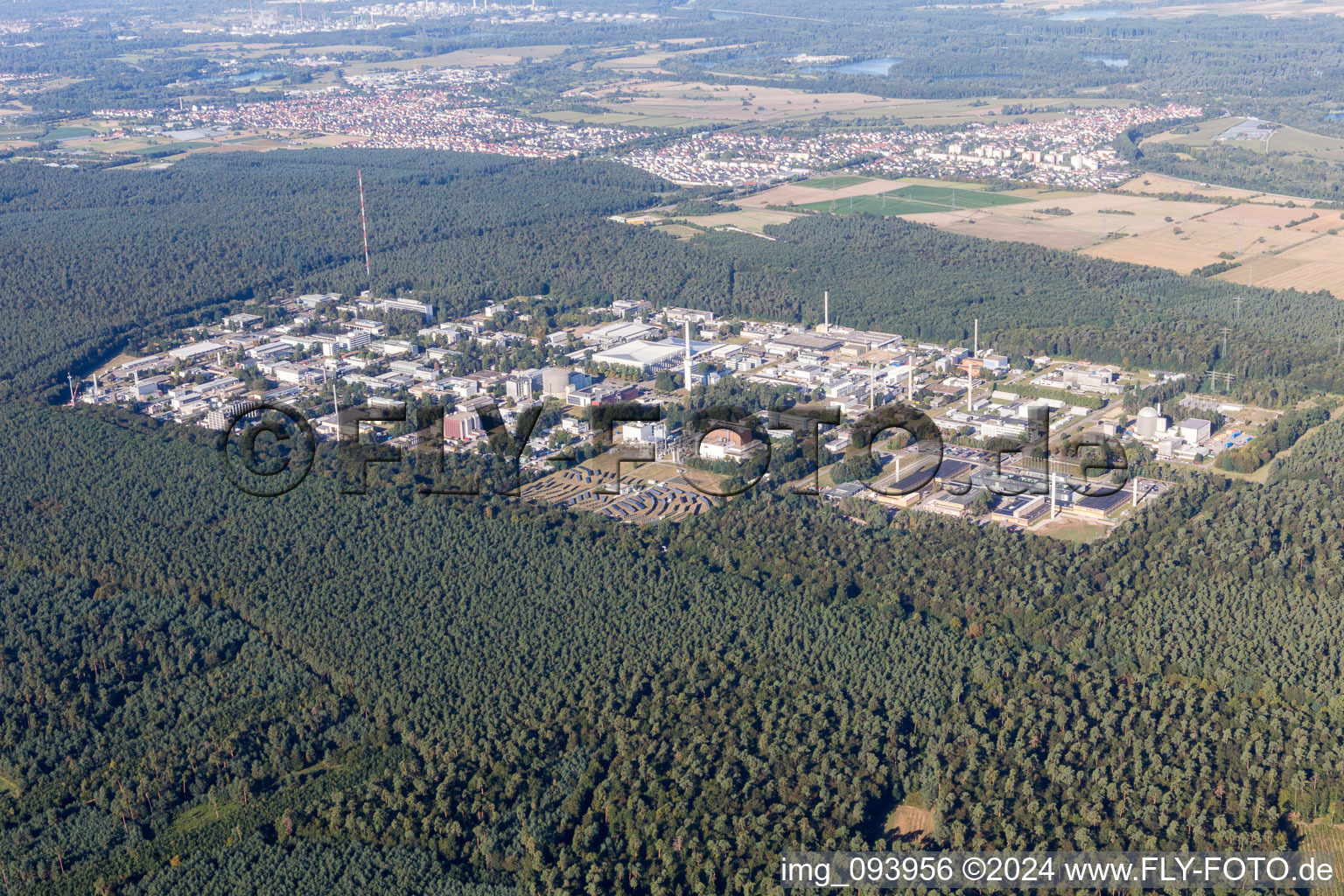 Aerial view of Campus building of the university KIT - Campus Nord (former Nuclear research centre Karlsruhe) in the district Leopoldshafen in Eggenstein-Leopoldshafen in the state Baden-Wurttemberg, Germany