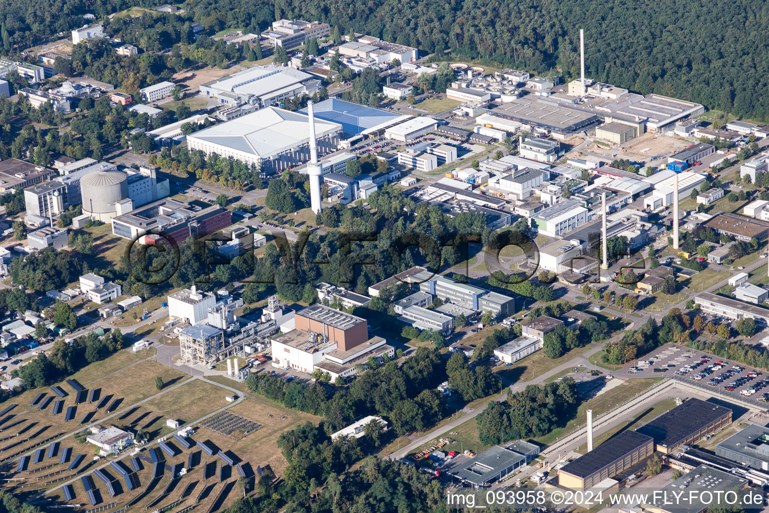 Oblique view of Campus building of the university KIT - Campus Nord (former Nuclear research centre Karlsruhe) in the district Leopoldshafen in Eggenstein-Leopoldshafen in the state Baden-Wurttemberg, Germany