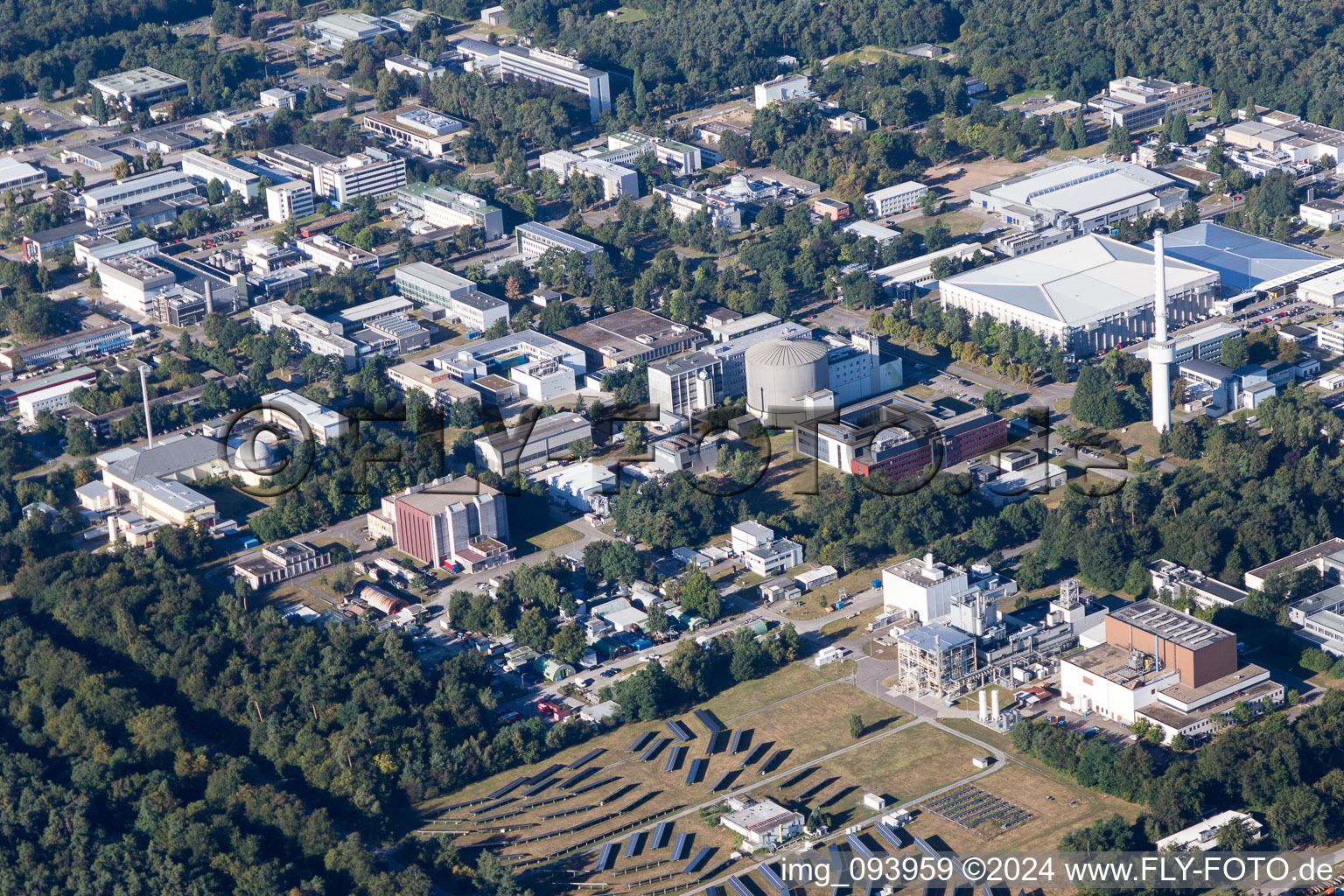 Campus building of the university KIT - Campus Nord (former Nuclear research centre Karlsruhe) in the district Leopoldshafen in Eggenstein-Leopoldshafen in the state Baden-Wurttemberg, Germany from above