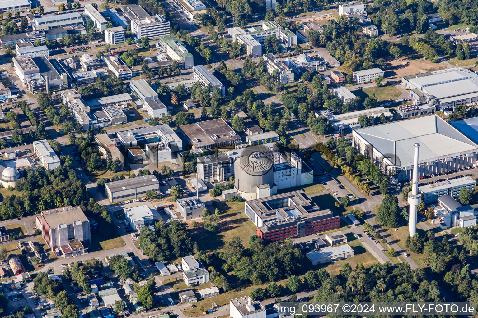 Drone image of KIT North in the district Leopoldshafen in Eggenstein-Leopoldshafen in the state Baden-Wuerttemberg, Germany