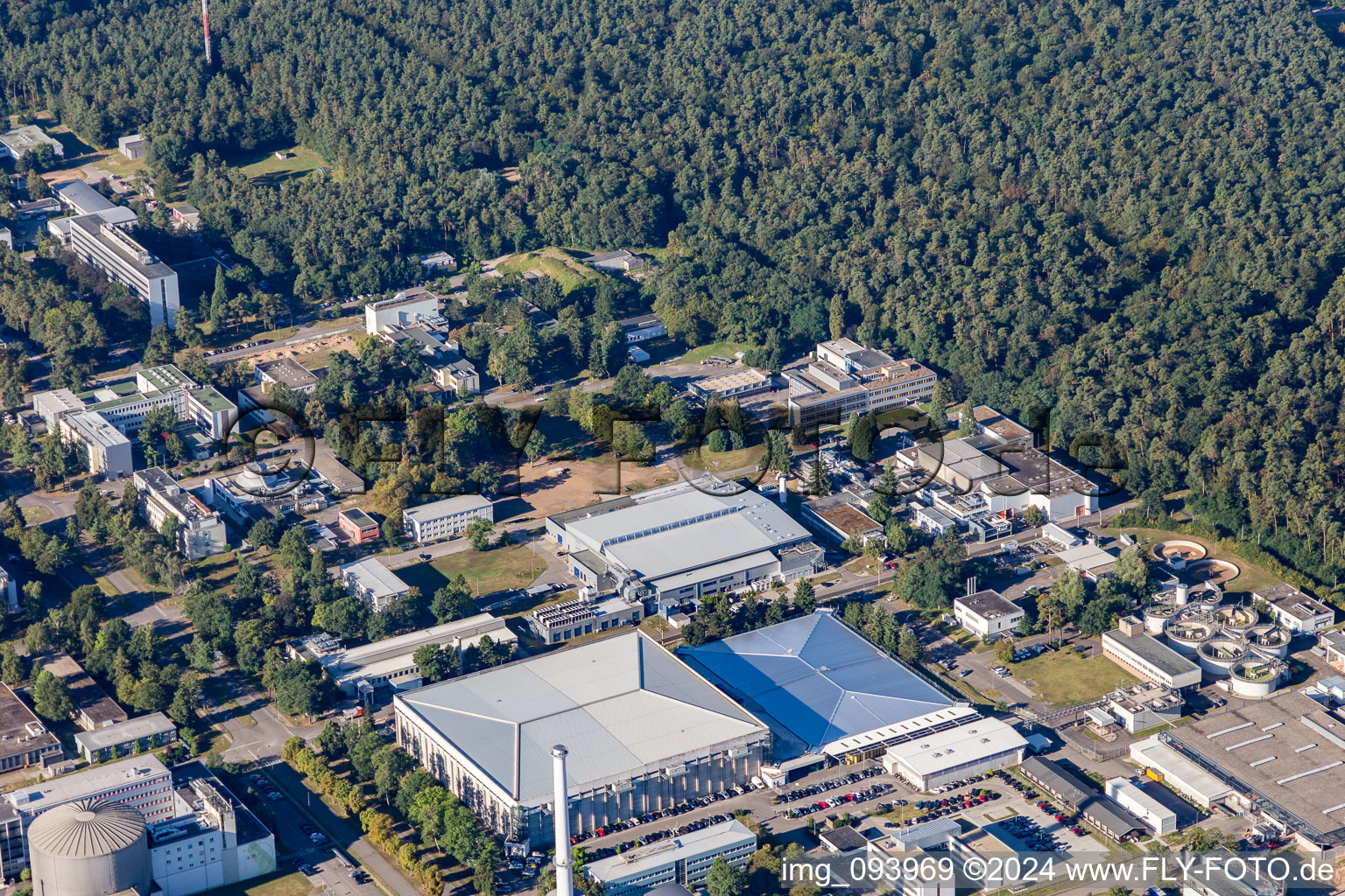 KIT North in the district Leopoldshafen in Eggenstein-Leopoldshafen in the state Baden-Wuerttemberg, Germany from the drone perspective