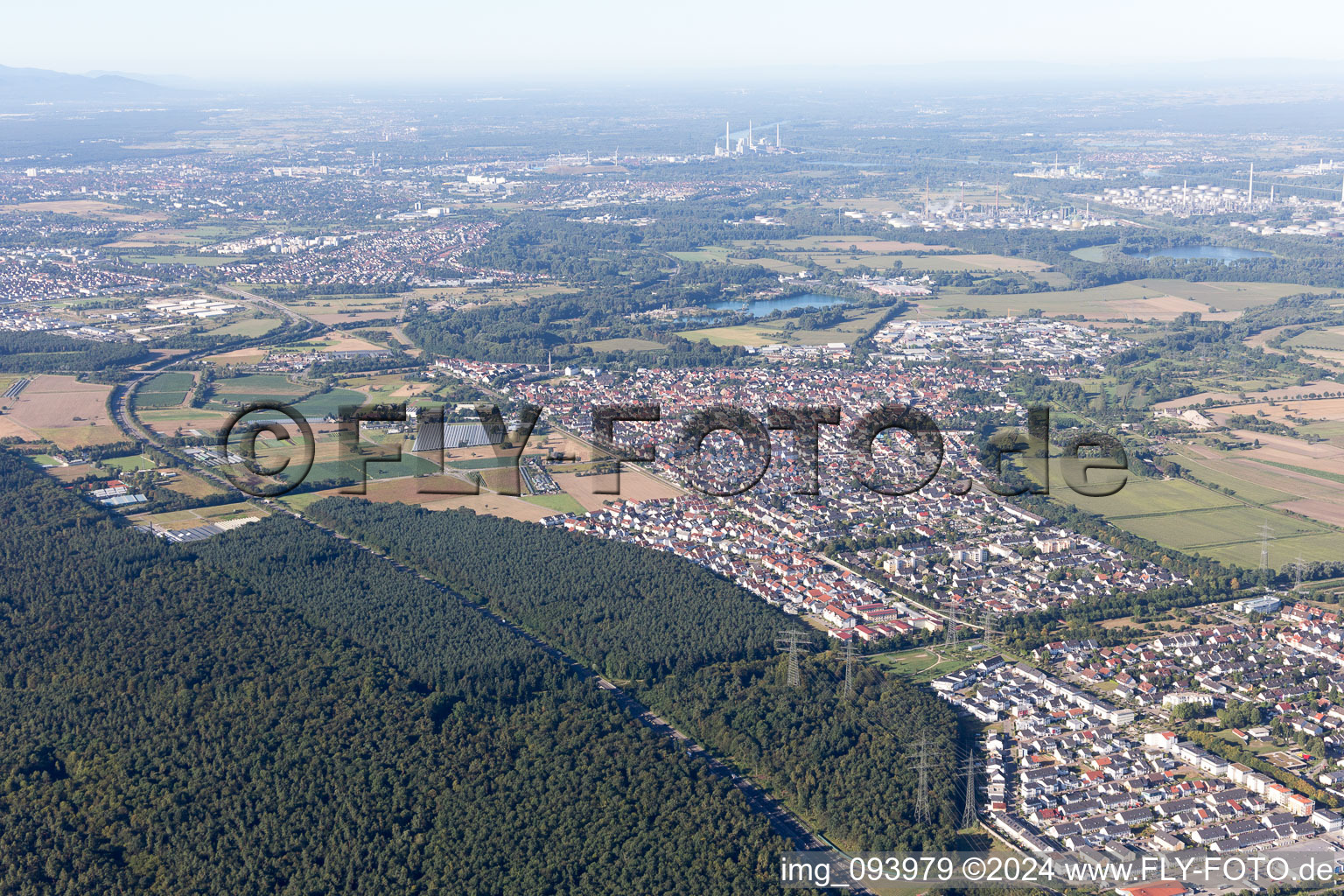 District Leopoldshafen in Eggenstein-Leopoldshafen in the state Baden-Wuerttemberg, Germany from the drone perspective