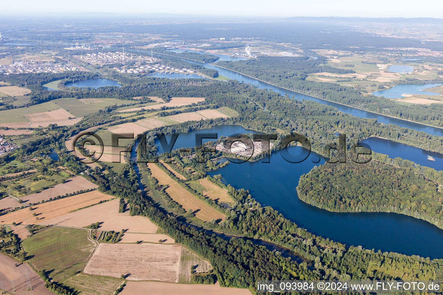 Mixed concrete and building materials factory of Lithonplus GmbH & Co. KG on lake Fuchs & Gros in Eggenstein-Leopoldshafen in the state Baden-Wurttemberg, Germany