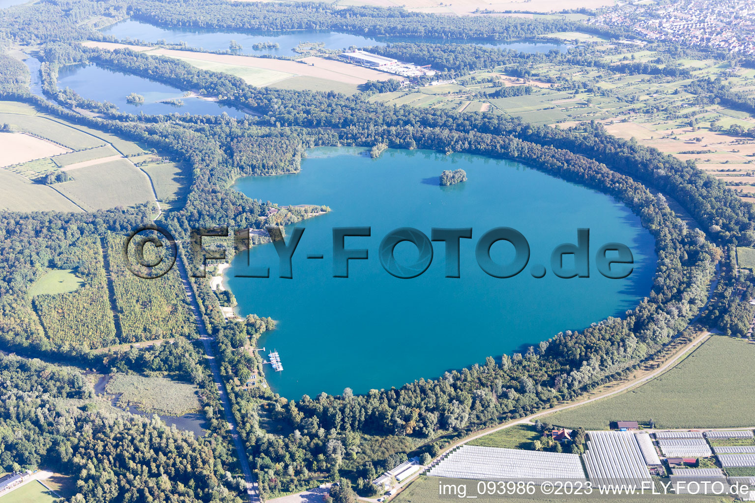 Aerial photograpy of District Leopoldshafen in Eggenstein-Leopoldshafen in the state Baden-Wuerttemberg, Germany