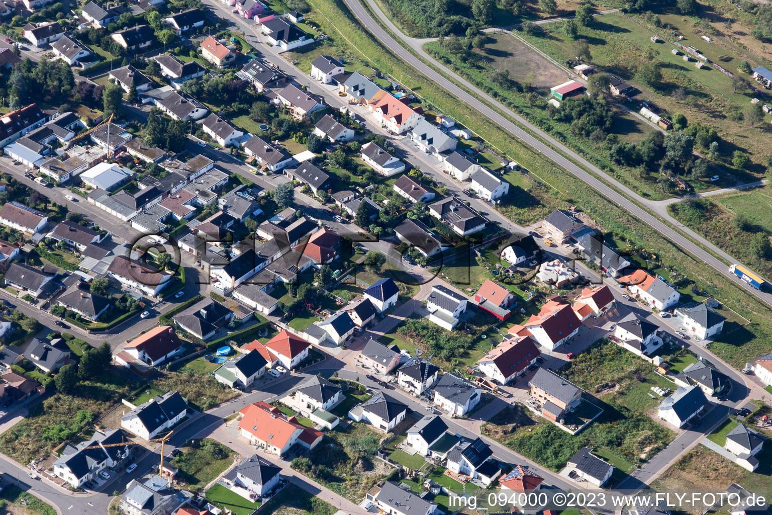 Bird's eye view of Jockgrim in the state Rhineland-Palatinate, Germany