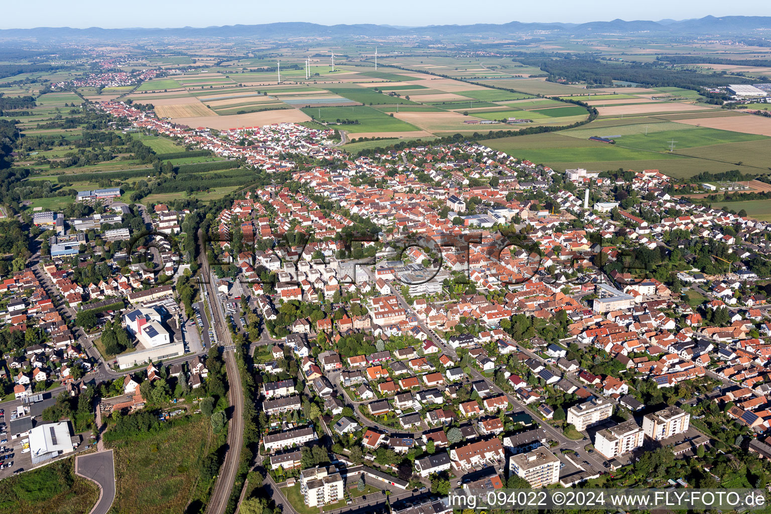 Aerial photograpy of Town View of the streets and houses of the residential areas in Kandel in the state Rhineland-Palatinate, Germany