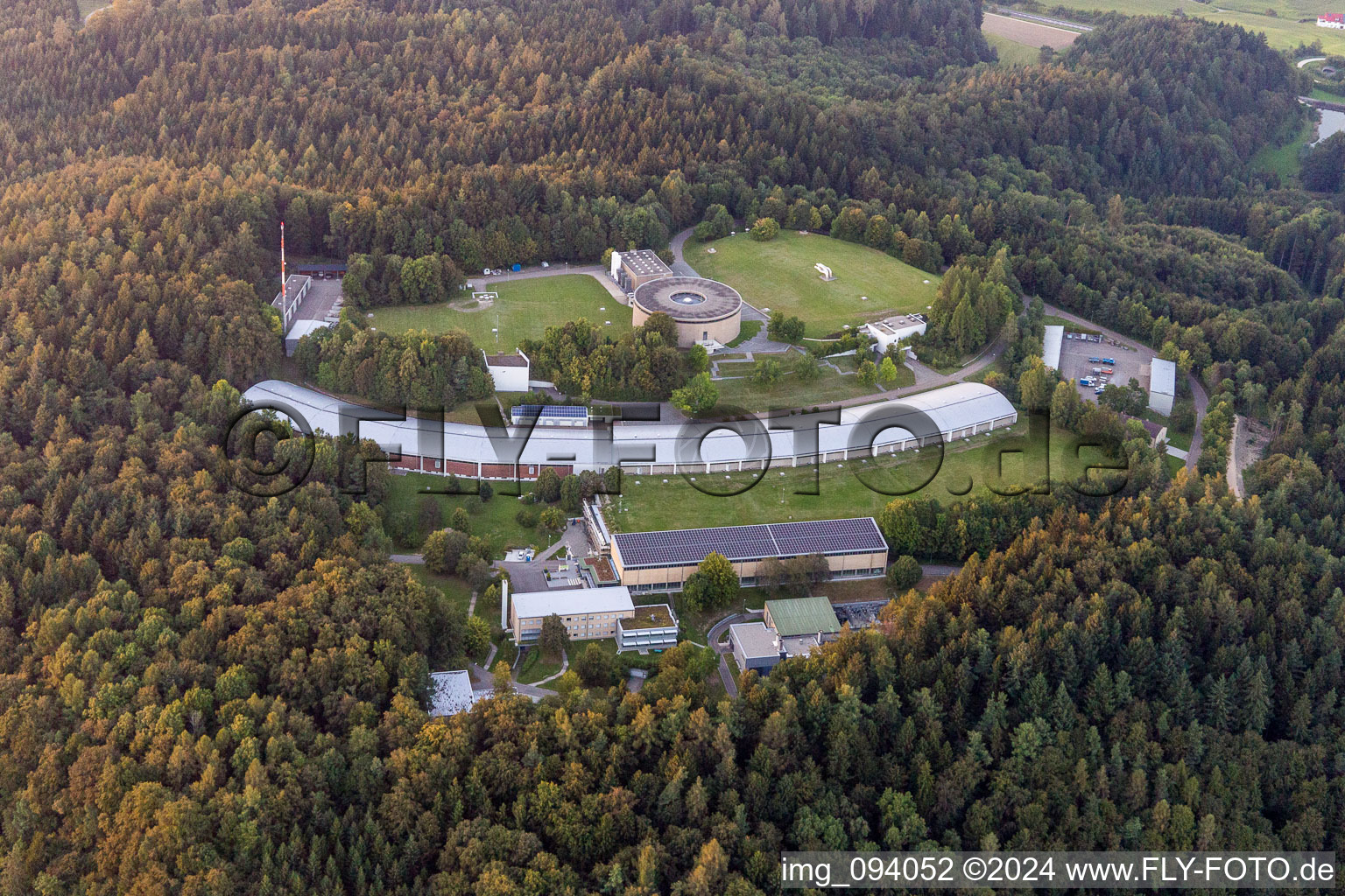 Aerial view of Administrative building of the State Authority Zweckverband Bodensee-Wasserversorgung in Ueberlingen in the state Baden-Wurttemberg, Germany