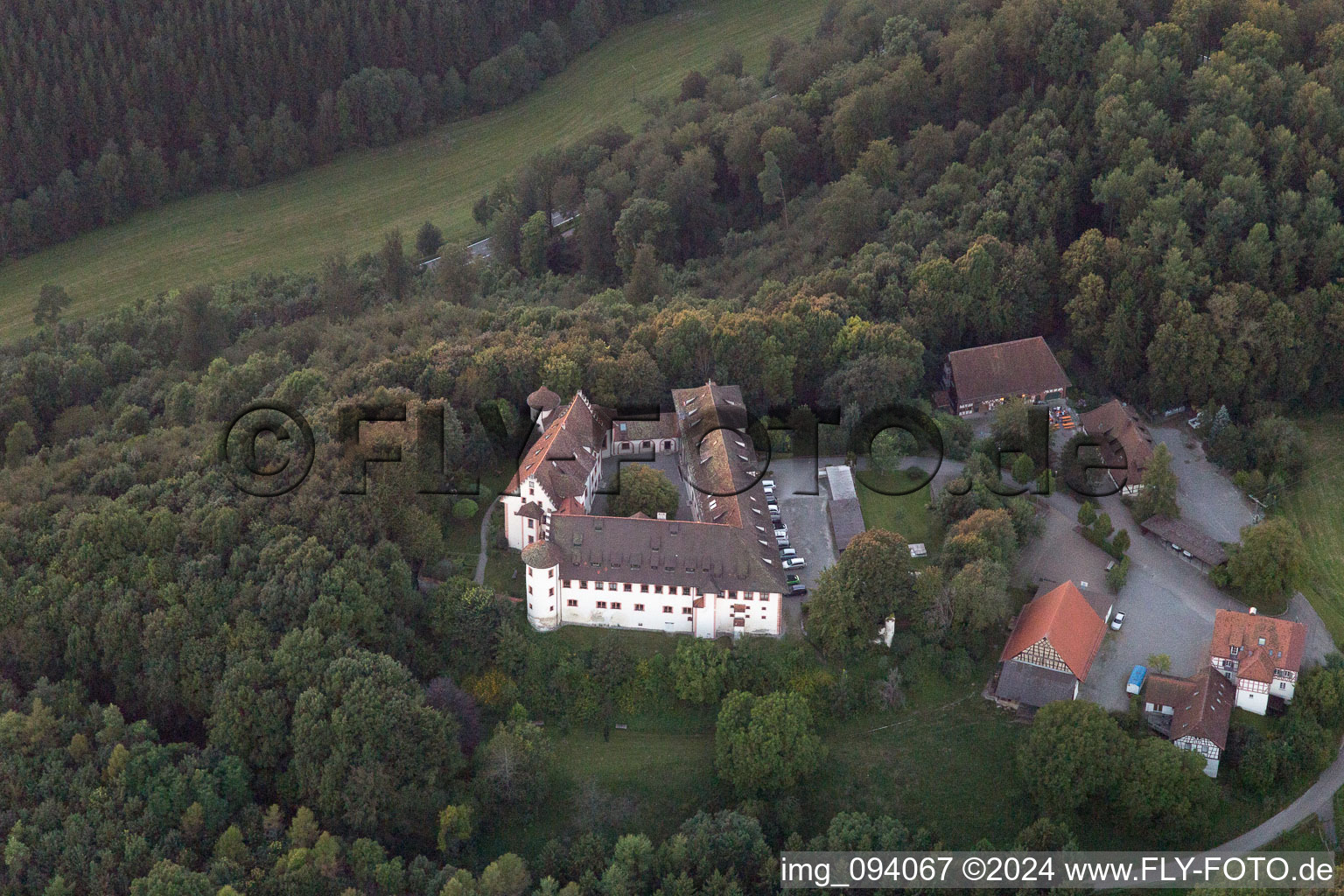 Aerial view of Castle Hohenfels in the district Kalkofen in Hohenfels in the state Baden-Wuerttemberg, Germany