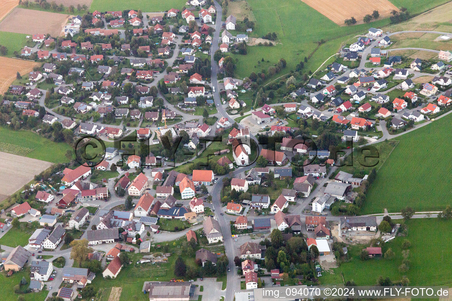 Aerial view of District Liggersdorf in Hohenfels in the state Baden-Wuerttemberg, Germany