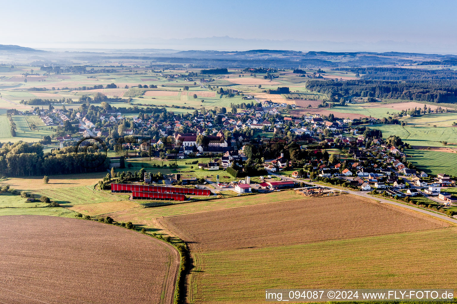 Village - view on the edge of agricultural fields and farmland in Wald in the state Baden-Wurttemberg, Germany