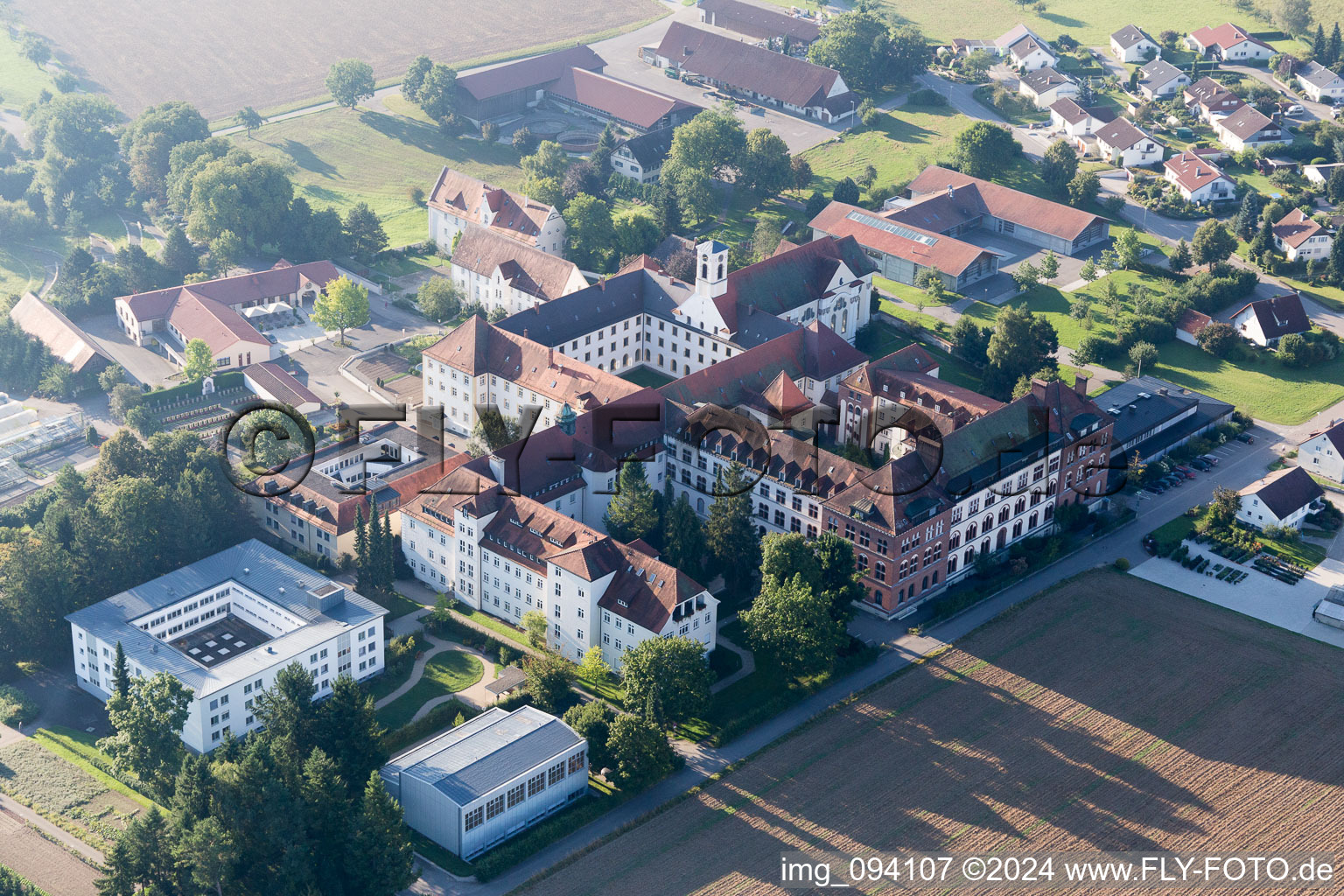 Aerial view of Sießen Monastery in Bad Saulgau in the state Baden-Wuerttemberg, Germany