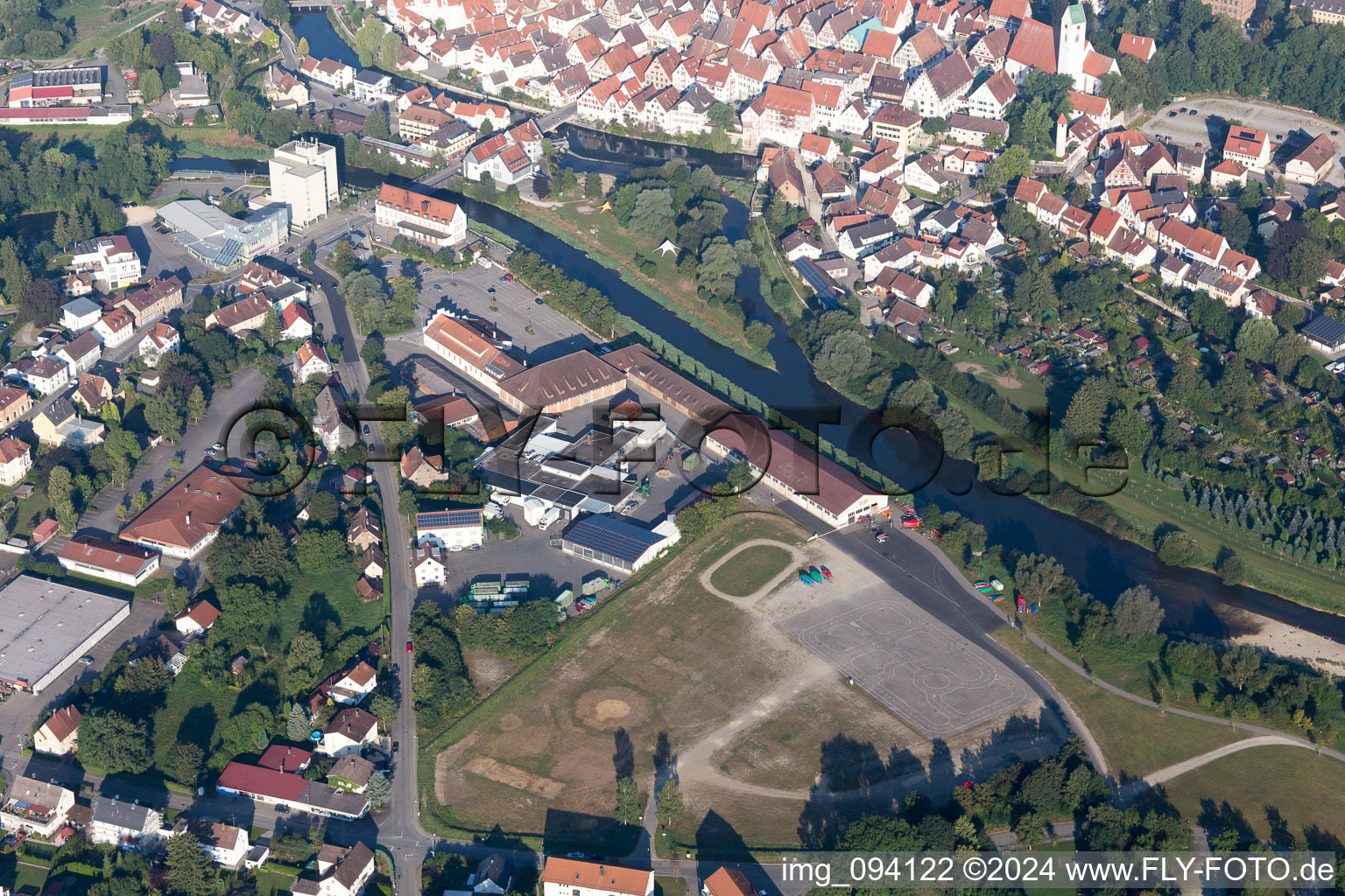 Aerial view of Town View of the streets and houses of the residential areas in the district Neufra in Riedlingen in the state Baden-Wurttemberg