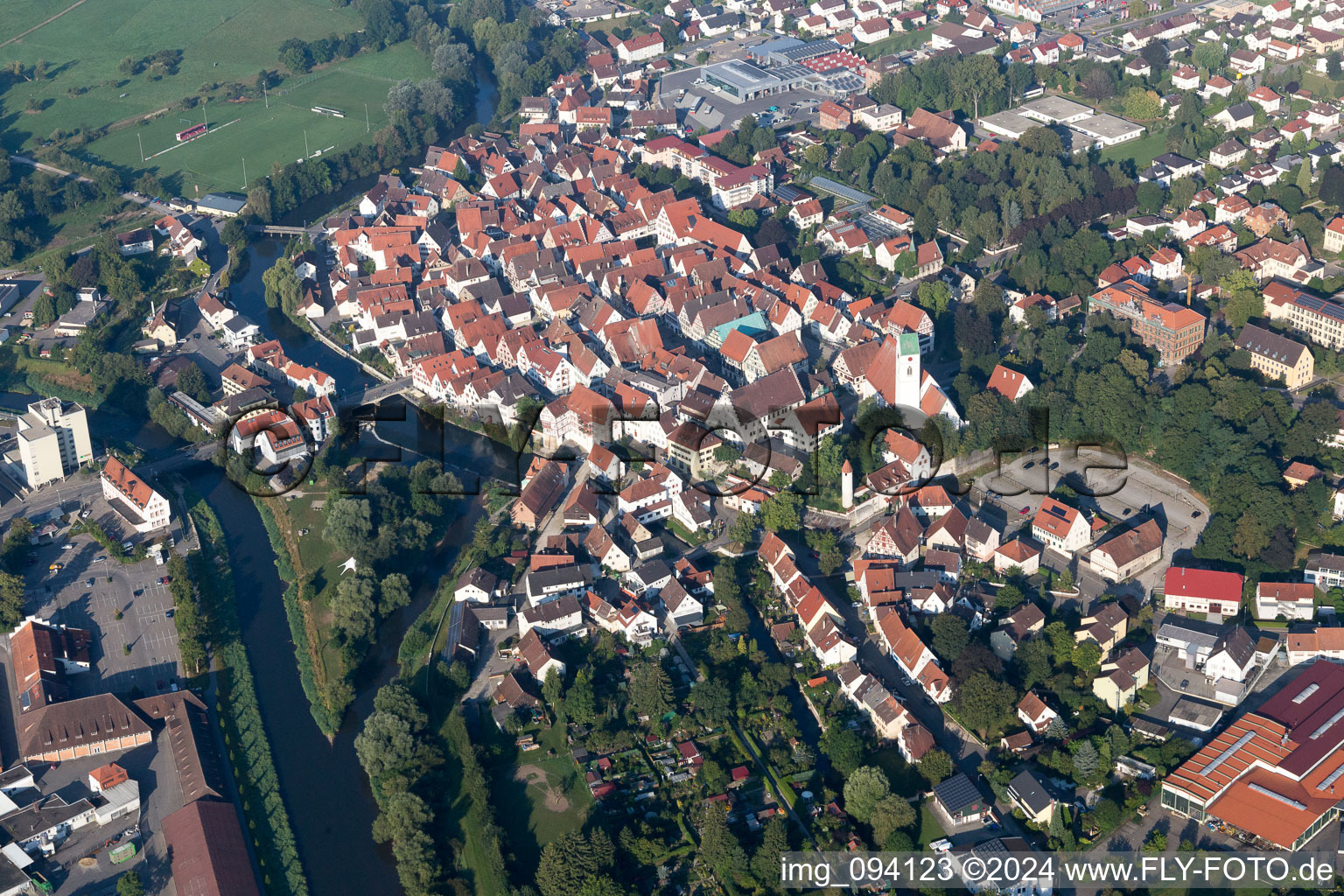 Aerial photograpy of Town View of the streets and houses of the residential areas in the district Neufra in Riedlingen in the state Baden-Wurttemberg