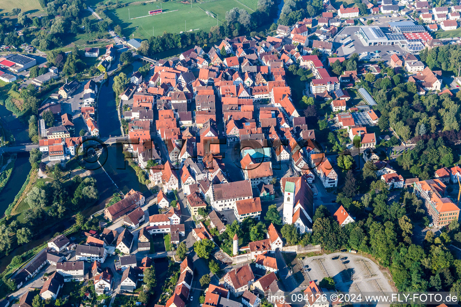 Aerial view of Old Town area and city center in Riedlingen in the state Baden-Wurttemberg, Germany
