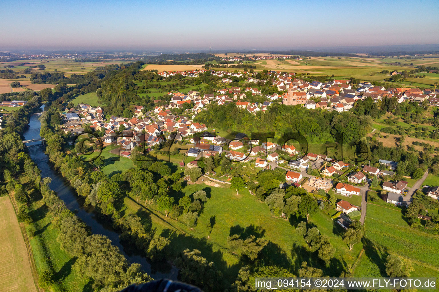 Village on the river bank areas of the river Danube in Herbertingen in the state Baden-Wurttemberg, Germany